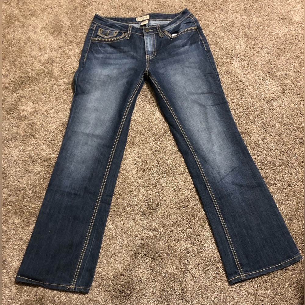 EARL Blue Jeans Thick Stitch Women’s Boot Cut Denim Sz 8* Dark Blue GUC LOOK